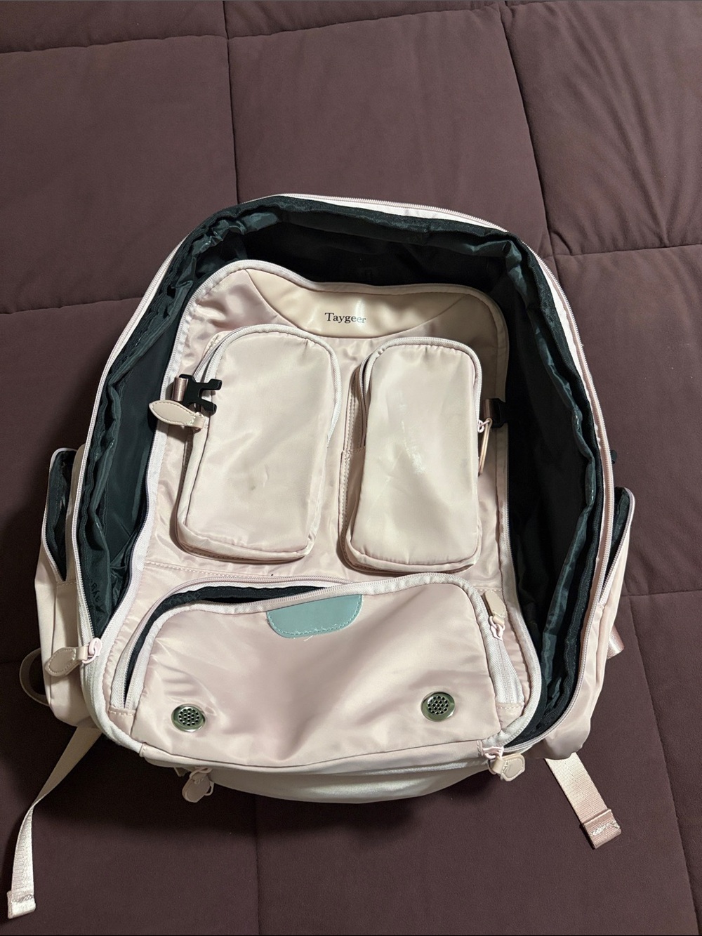 Pale Pink Travel Backpack with Multiple Organizer Pockets